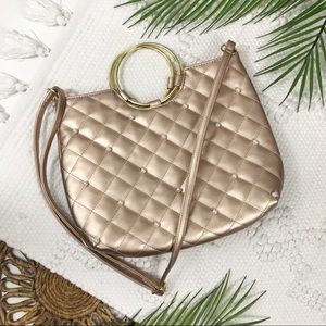 Rose Gold Quilted Pearl Embellished Purse